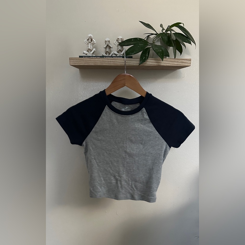 Hollister Gray and Black Short Sleeve Baby Tee